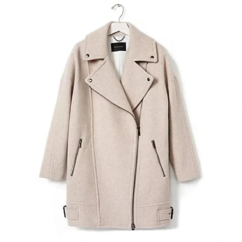 $370 Rare Banana Republic Oversized Moto Cocoon Coat in Beige size XL Wool blend